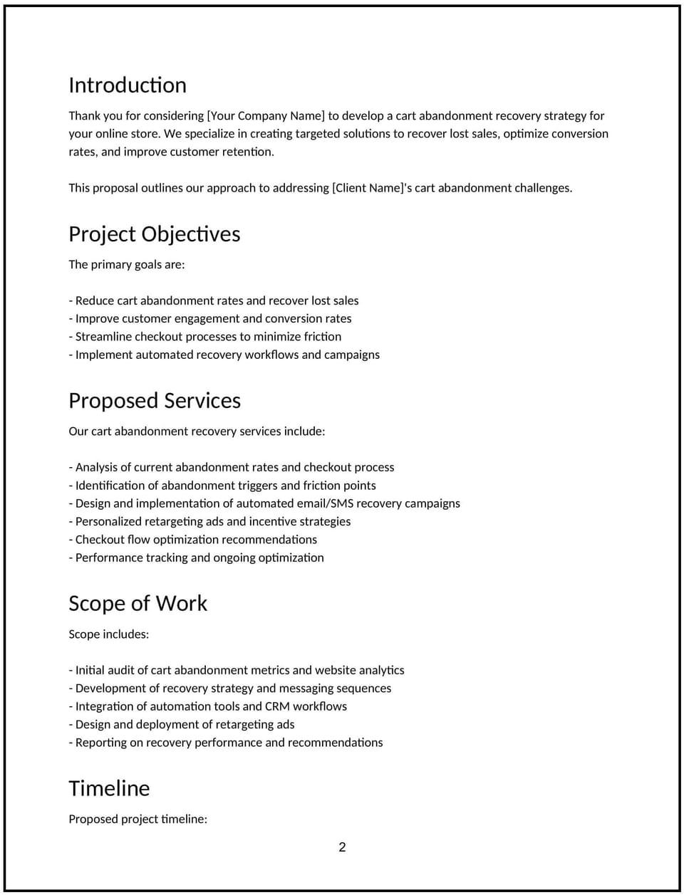 Cart abandonment recovery strategy proposal: Free template