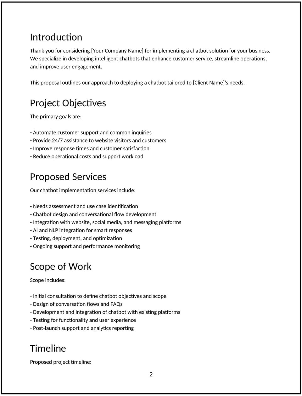 Chatbot implementation proposal: Free template
