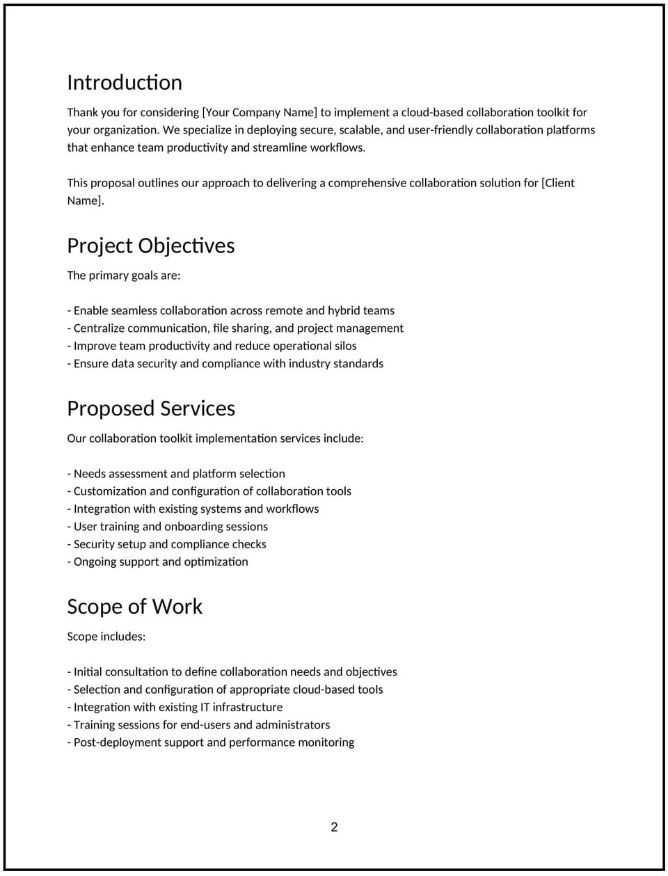 Cloud-based collaboration toolkit proposal: Free template