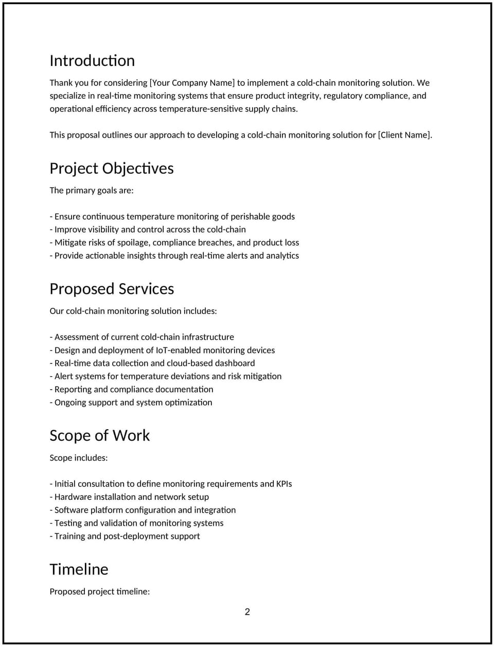 Cold-chain monitoring solution proposal: Free template