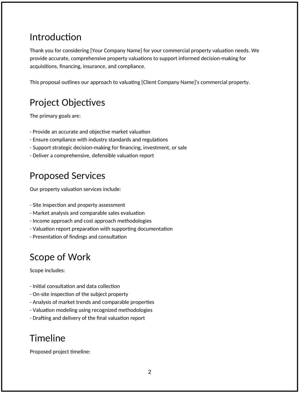 Commercial property valuation proposal: Free template