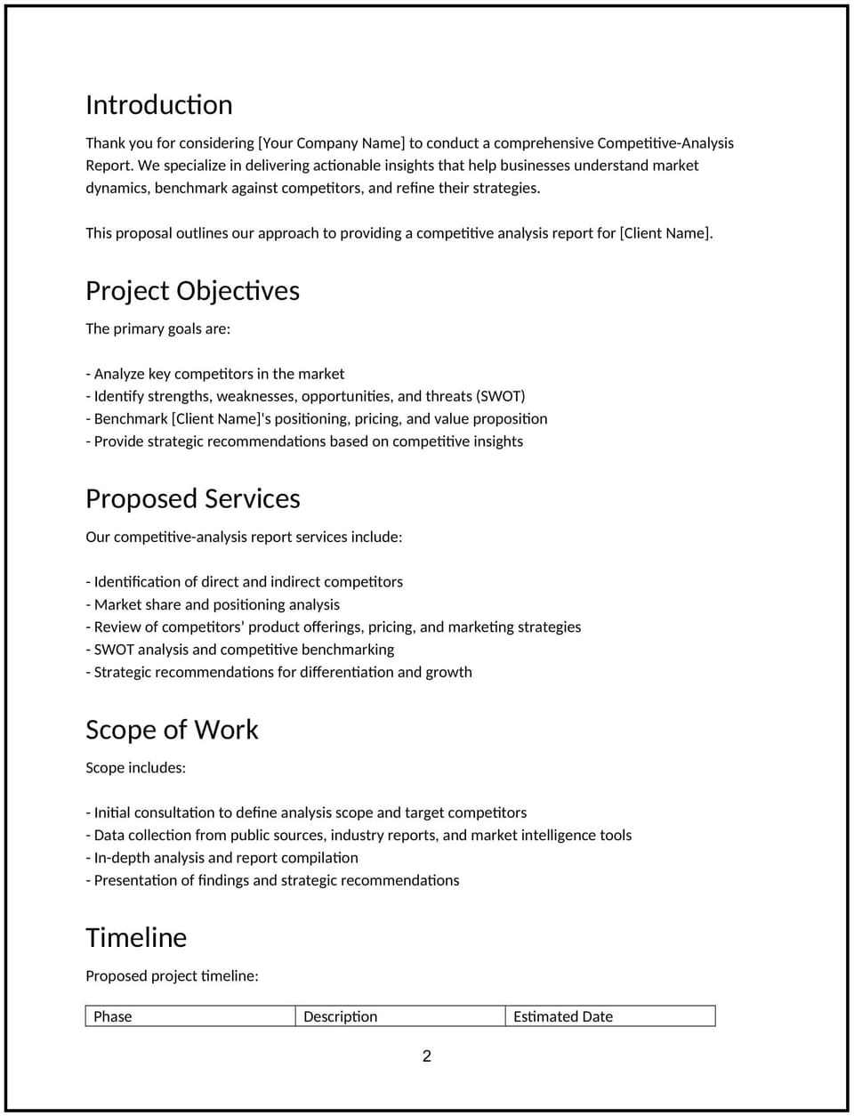 Competitive-analysis report proposal: Free template