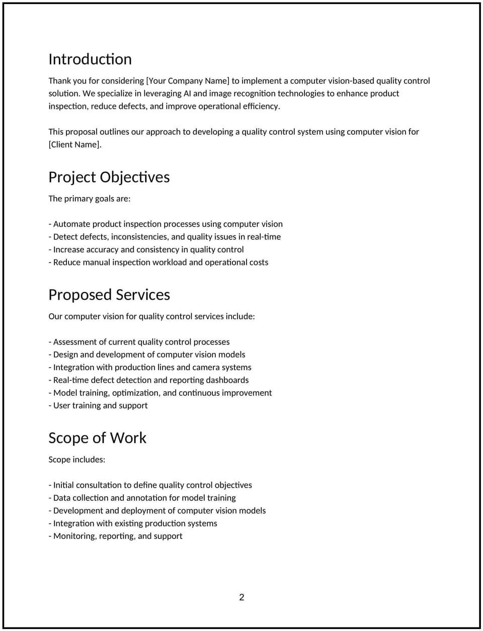 Computer vision for quality control proposal: Free template
