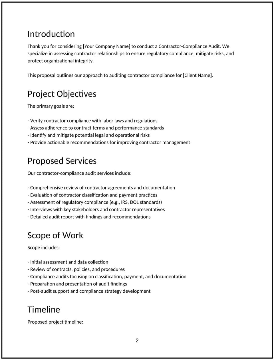 Contractor compliance audit proposal: Free template