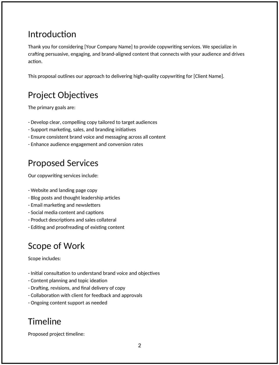 Copywriting proposal: Free template