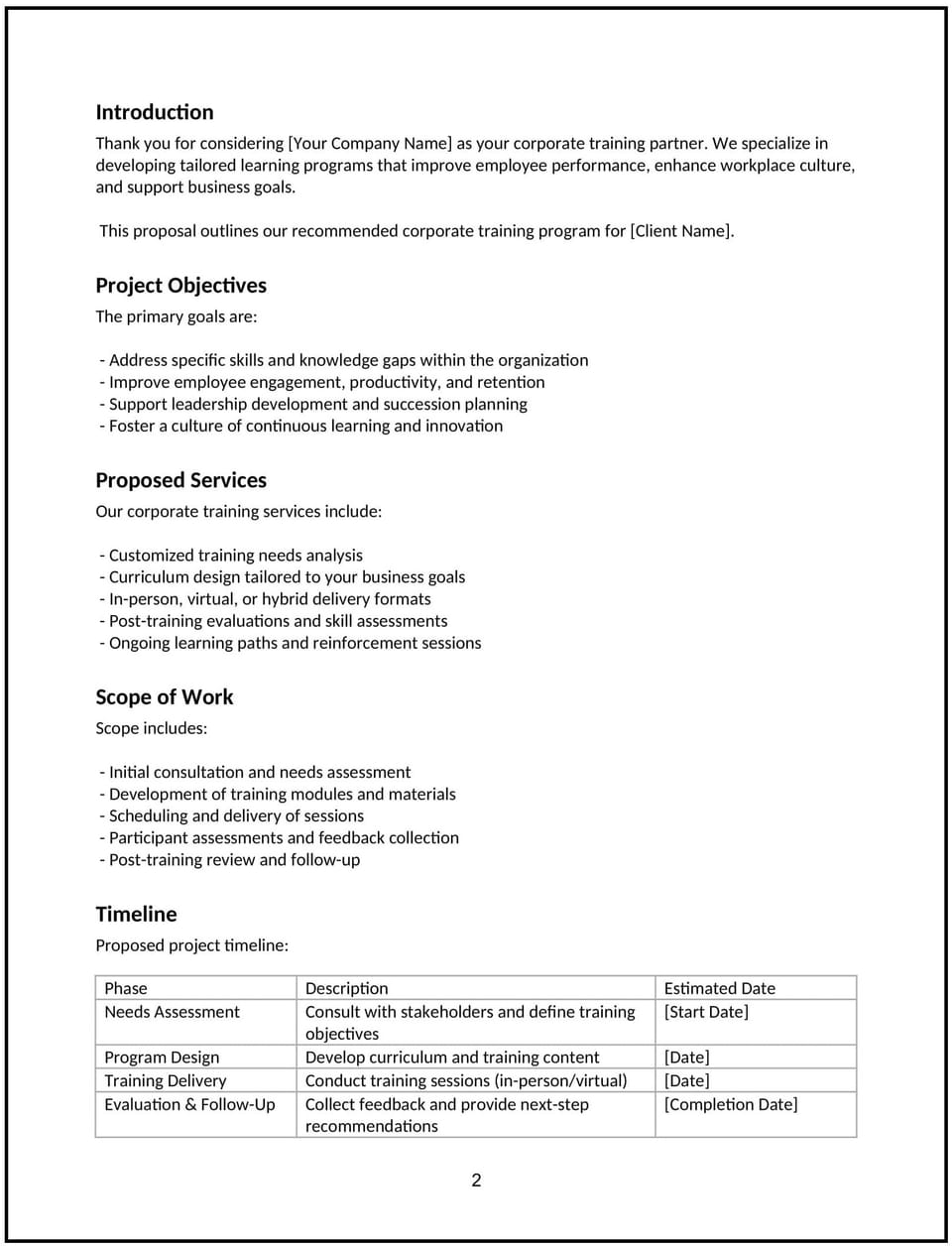 Corporate training proposal: Free template
