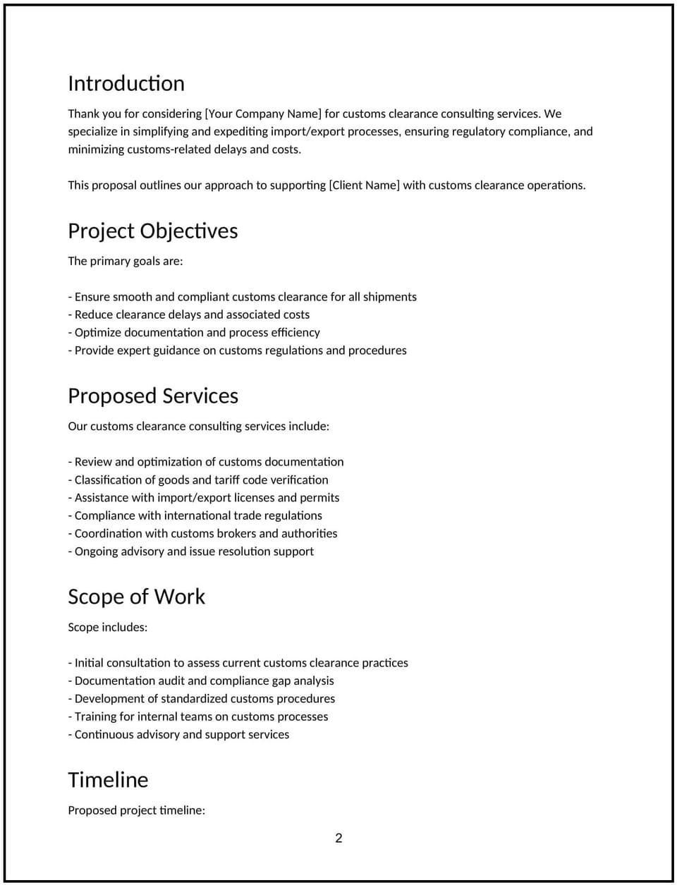 Customs clearance consulting proposal: Free template