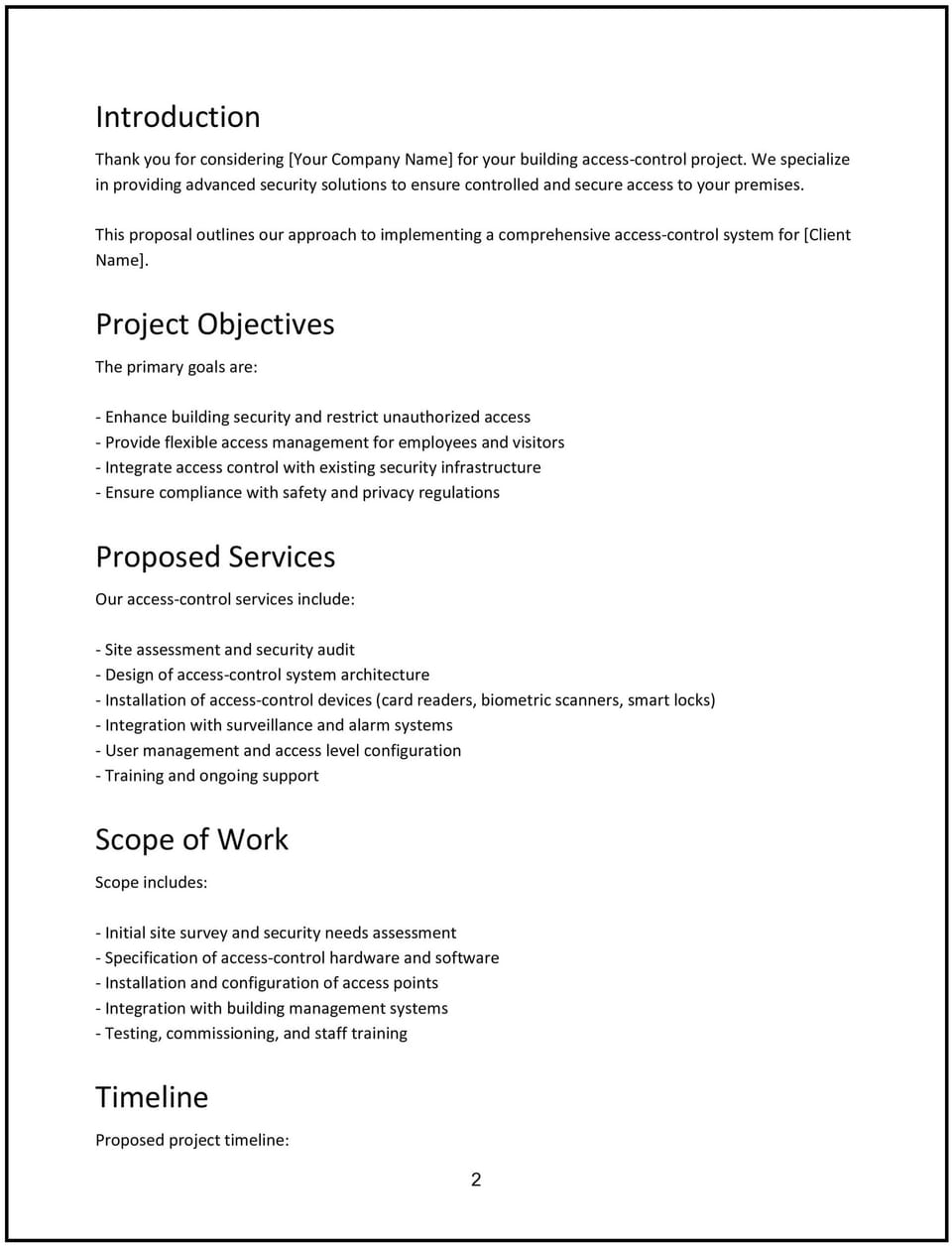 Building access-control proposal: Free template