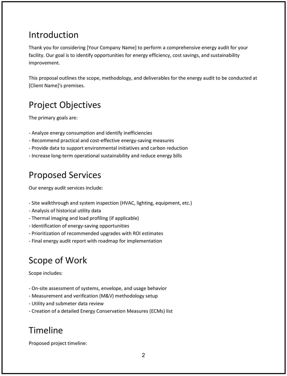 Energy audit proposal: Free template