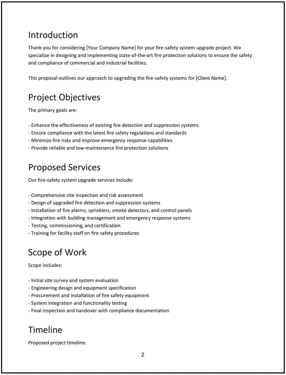 Fire-safety system upgrade proposal: Free template