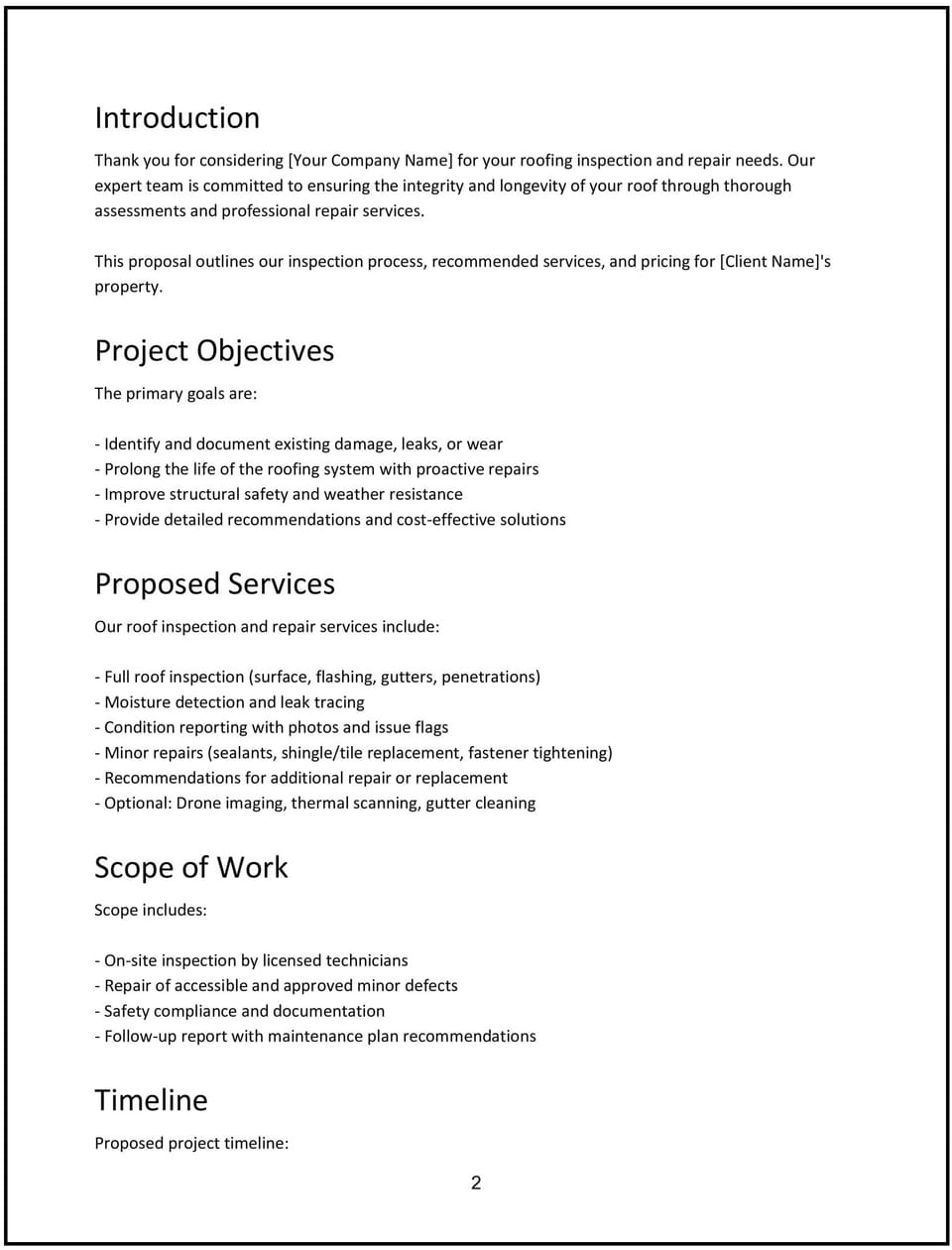 Roof inspection & repair proposal: Free template
