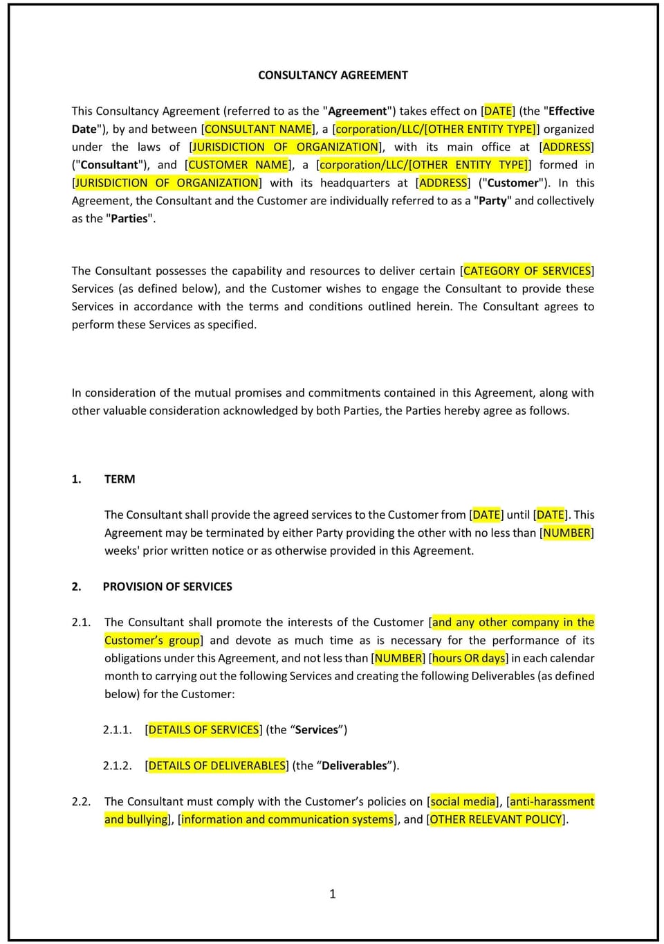 Consultancy Agreement (Pro-Customer) (Vermont): Free template