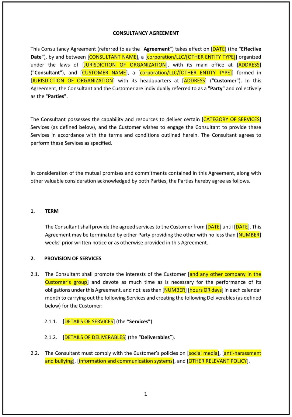 Consultancy Agreement (Pro-Customer) (Wisconsin): Free template
