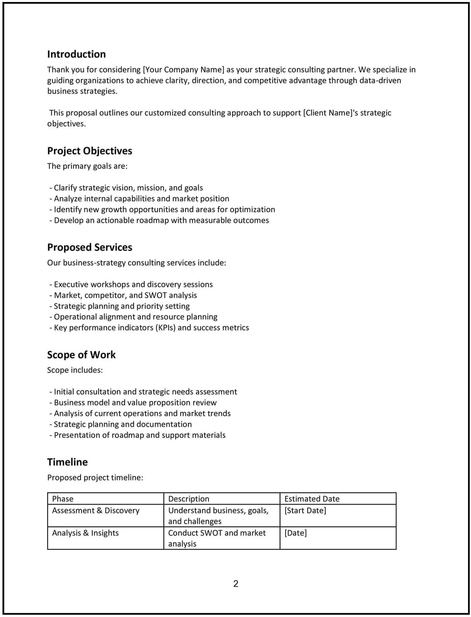 Business strategy consulting proposal: Free template