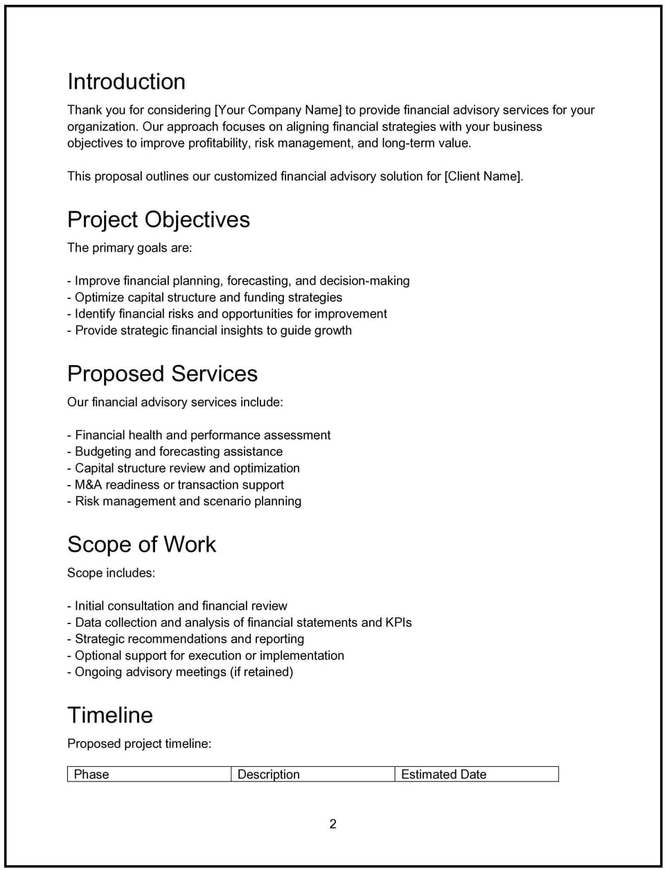 Financial advisory proposal: Free template