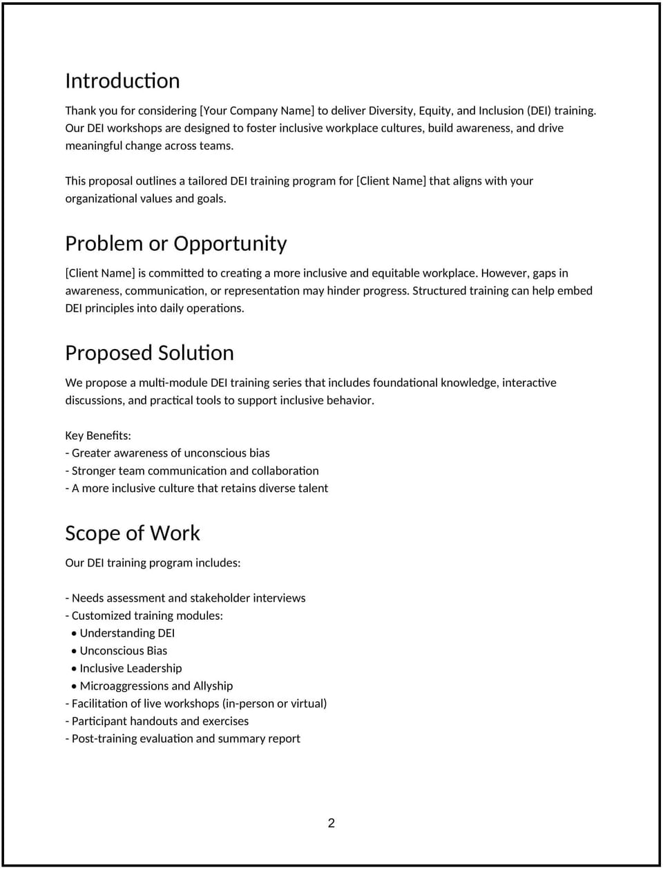 DEI training proposal: Free template