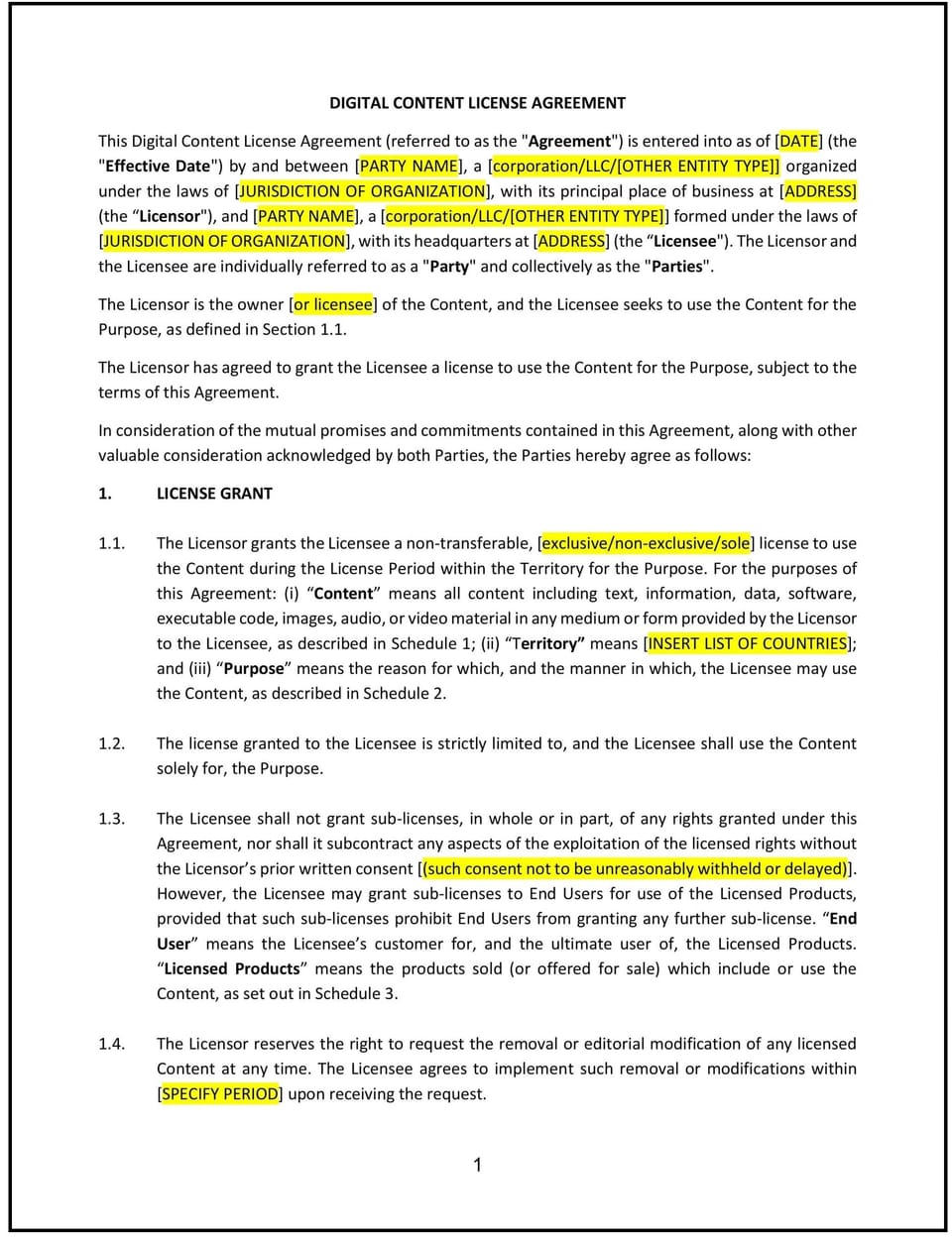 Digital Content License Agreement (New Jersey): Free template