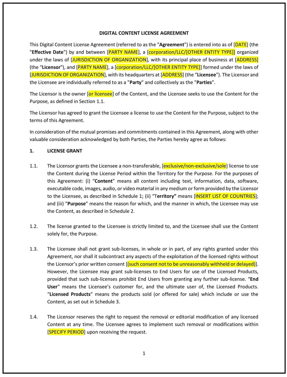 Digital Content License Agreement (Oklahoma): Free template