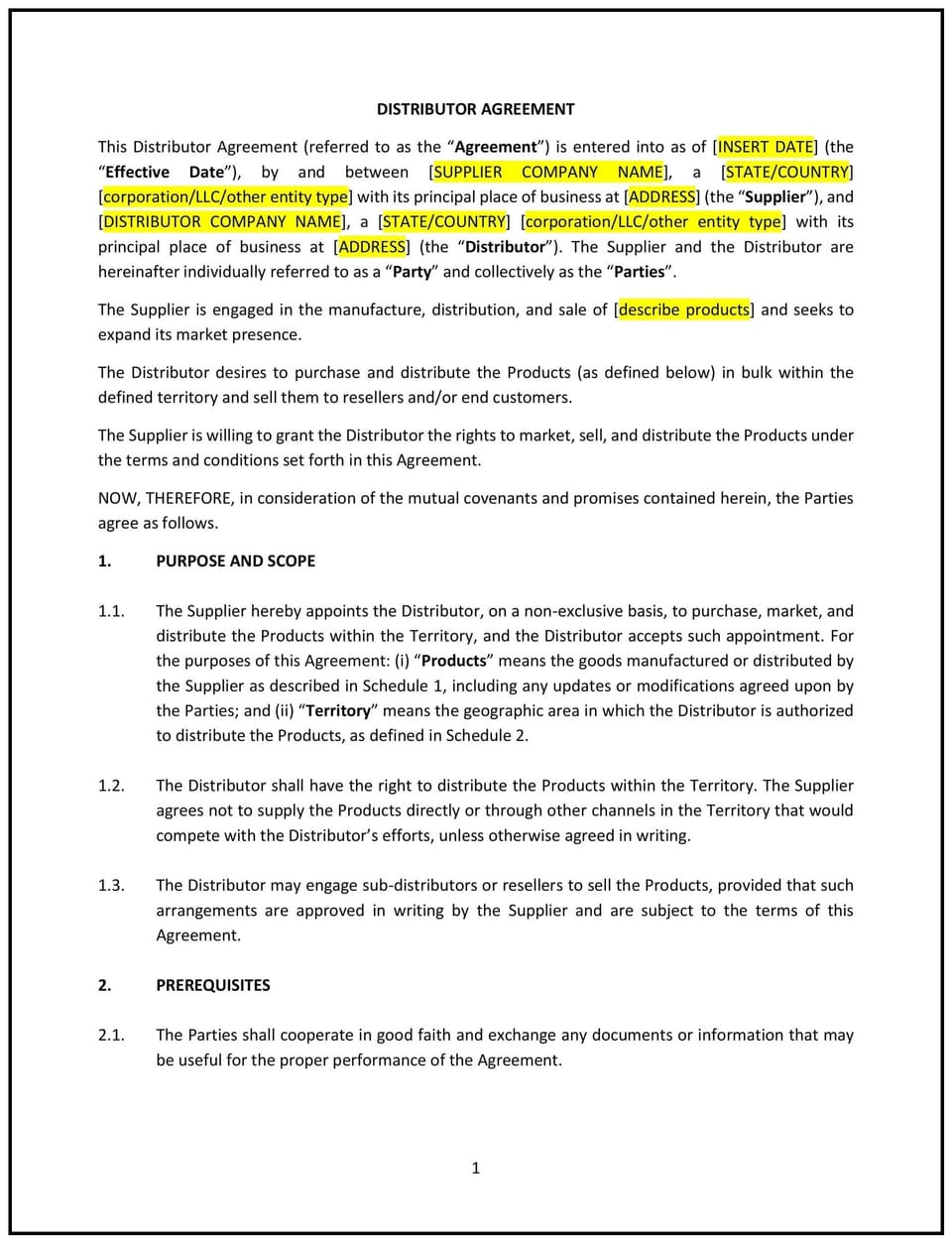 Distributor Agreement (Pennsylvania): Free template