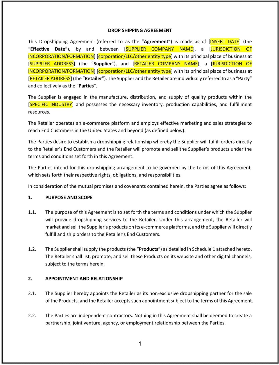 Drop Shipping Agreement (New Jersey): Free template
