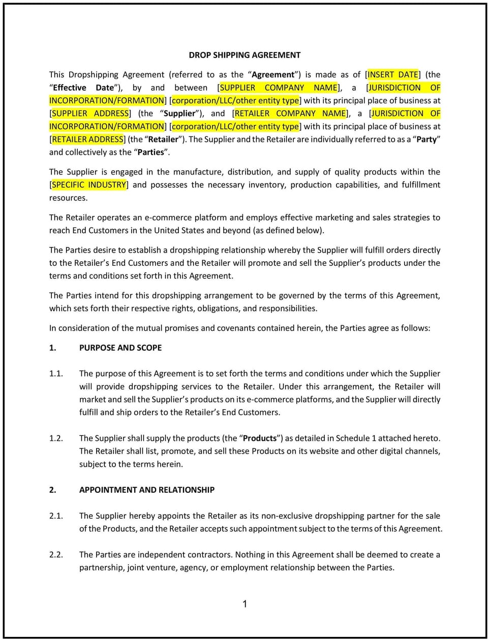 Drop Shipping Agreement (New York): Free template