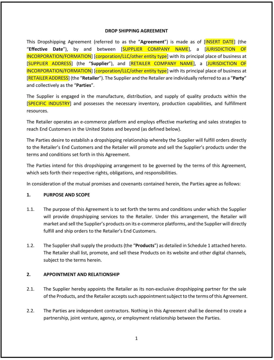 Drop Shipping Agreement (Oregon): Free template