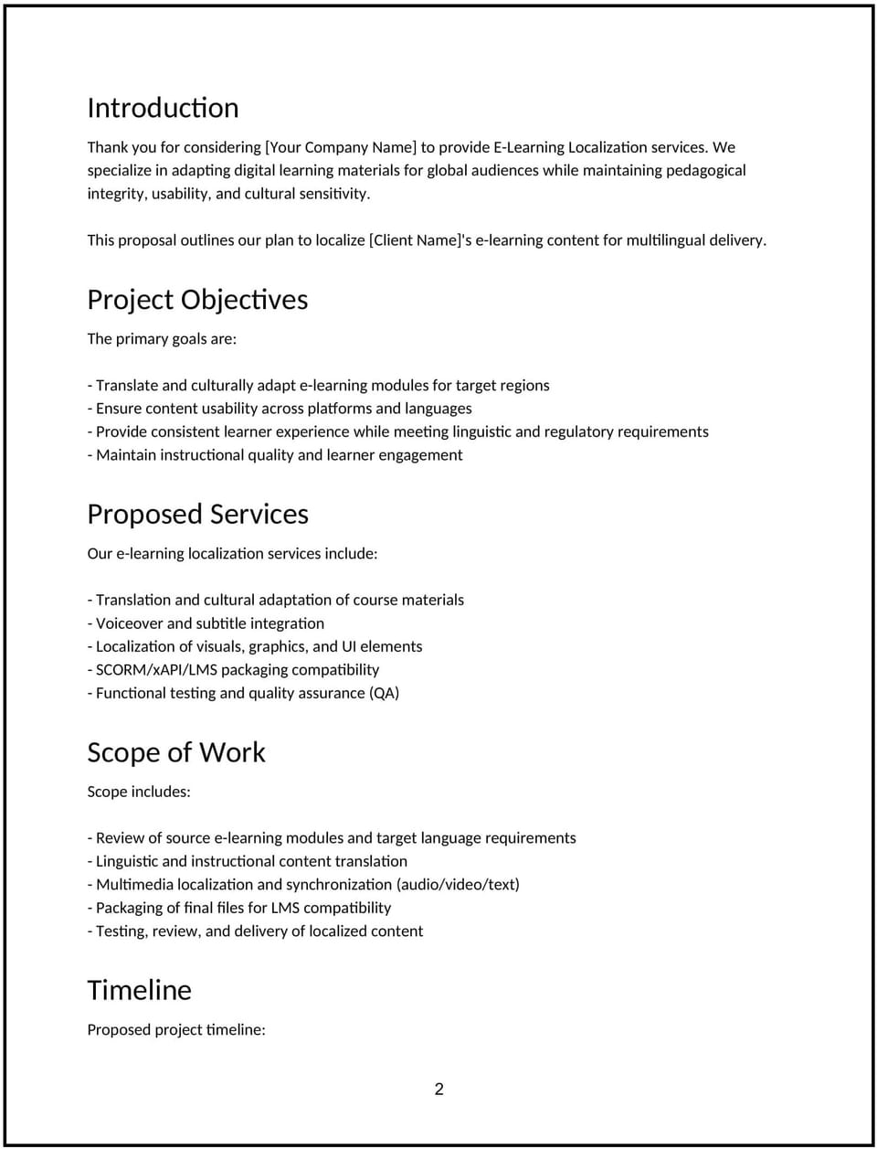 E-learning localization proposal: Free template