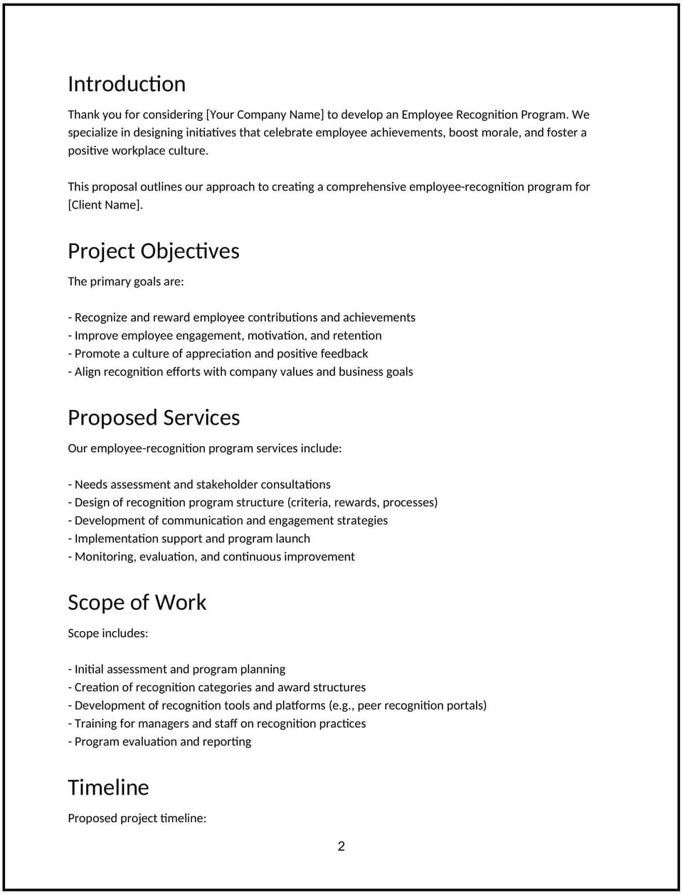 Employee-recognition program proposal: Free template