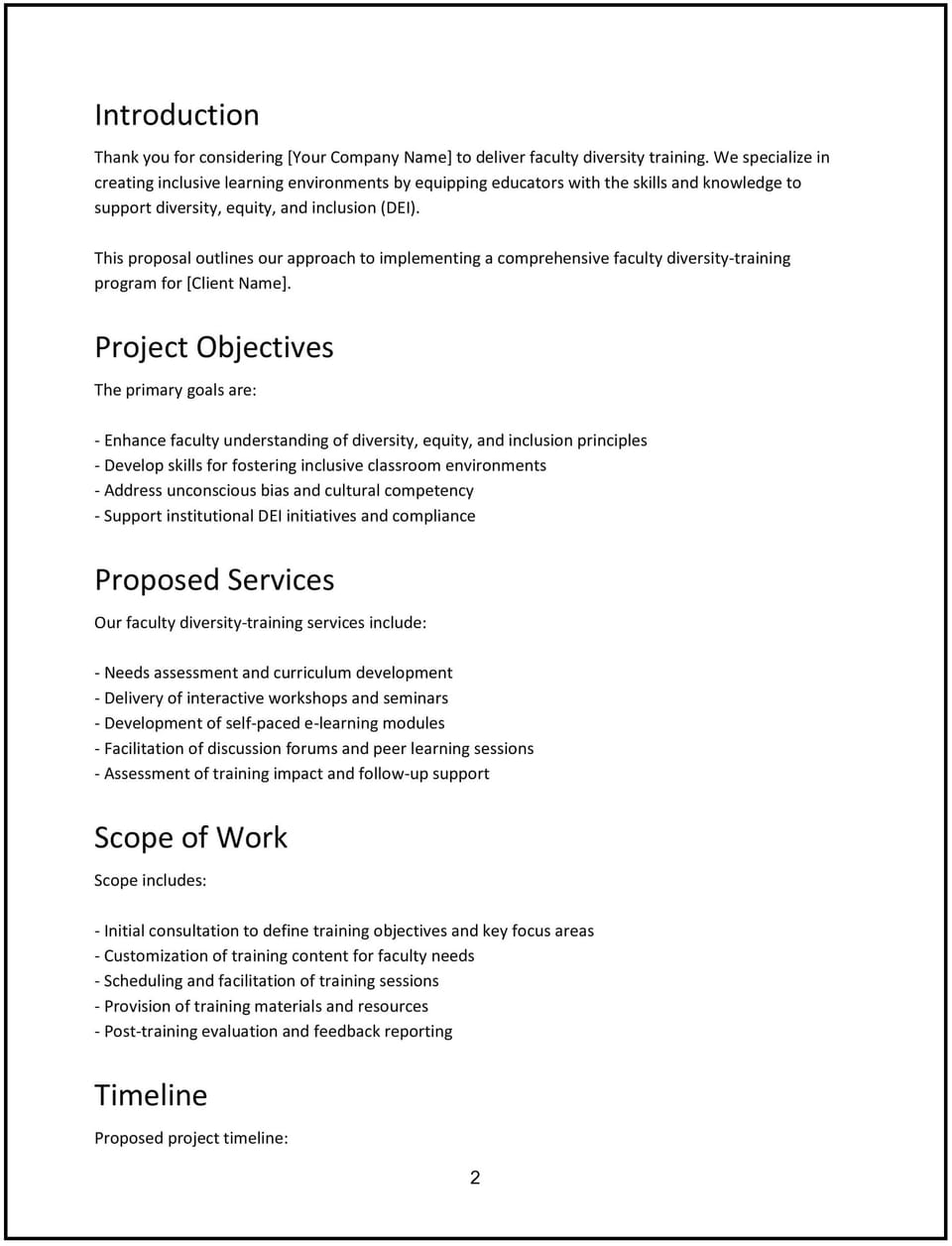 Faculty diversity-training proposal: Free template