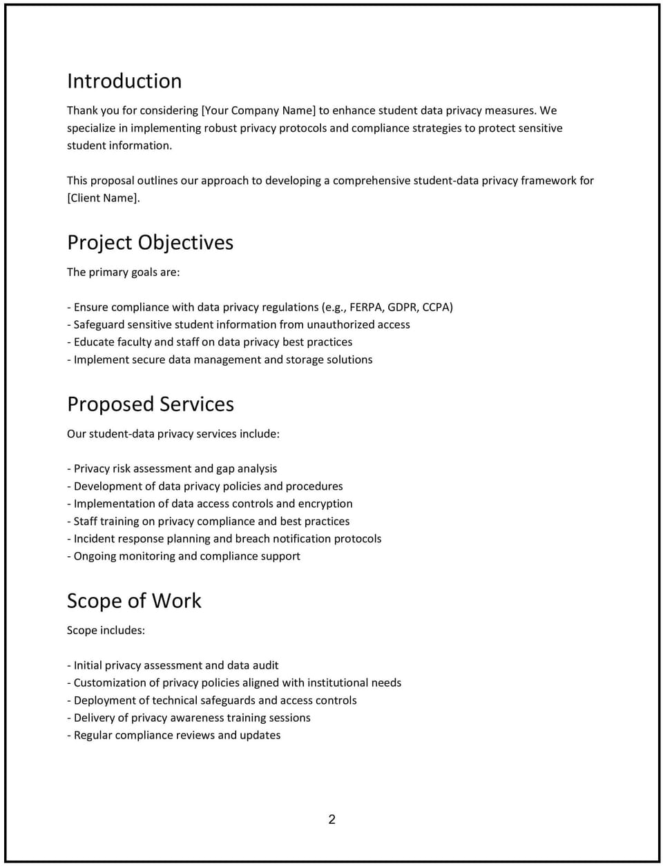 Student-data privacy proposal: Free template