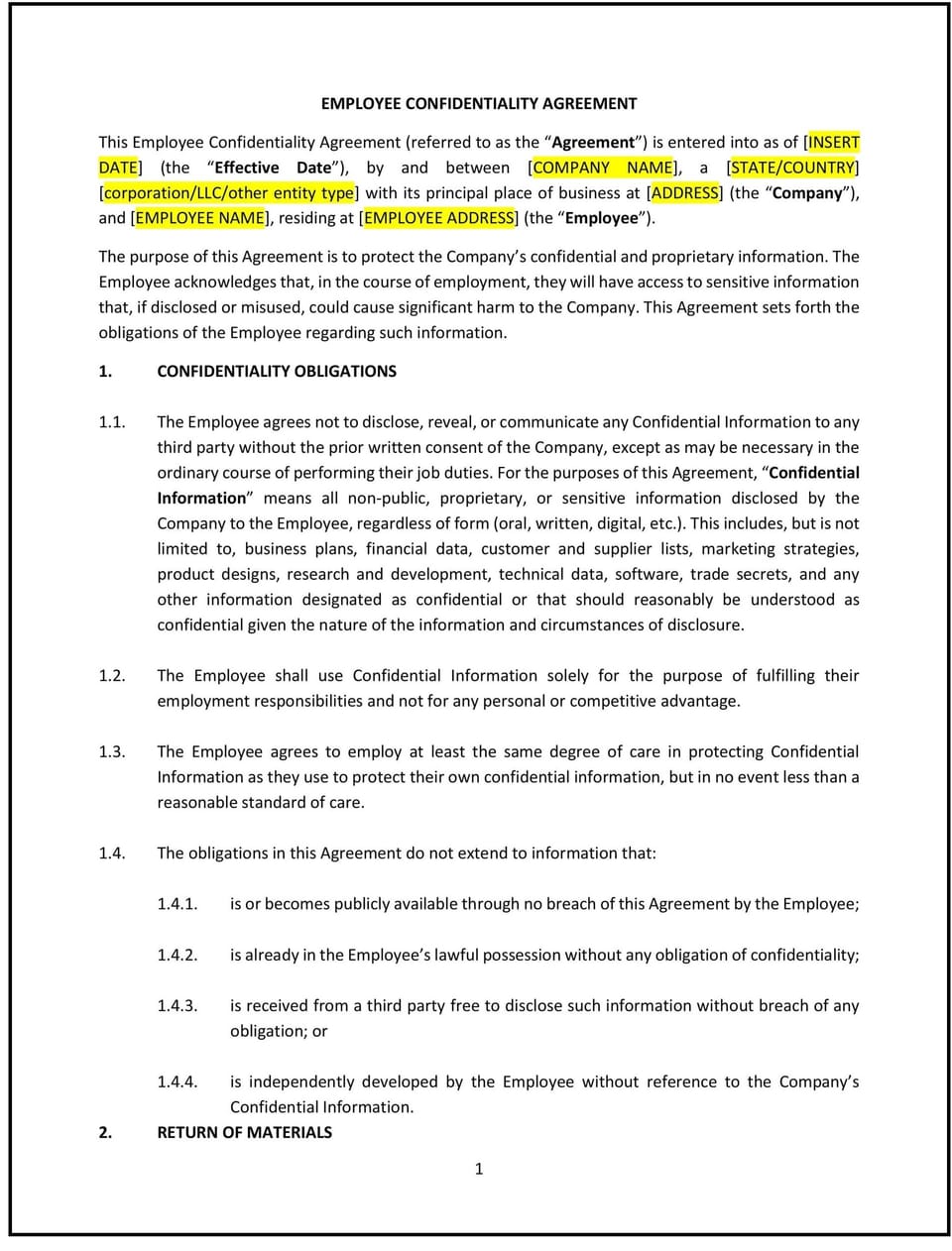 Employee Confidentiality Agreement (Oklahoma): Free template