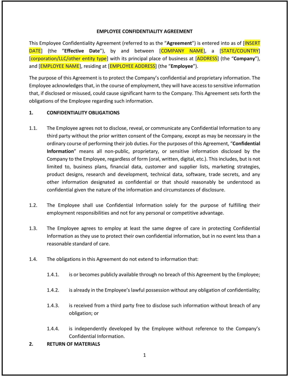 Employee Confidentiality Agreement (Wyoming): Free template