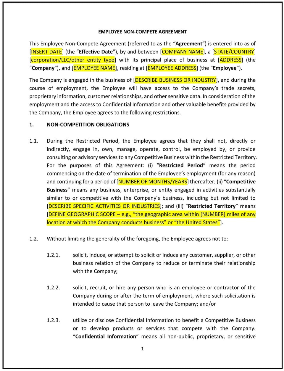 Employee Non-Compete Agreement (Oregon): Free template