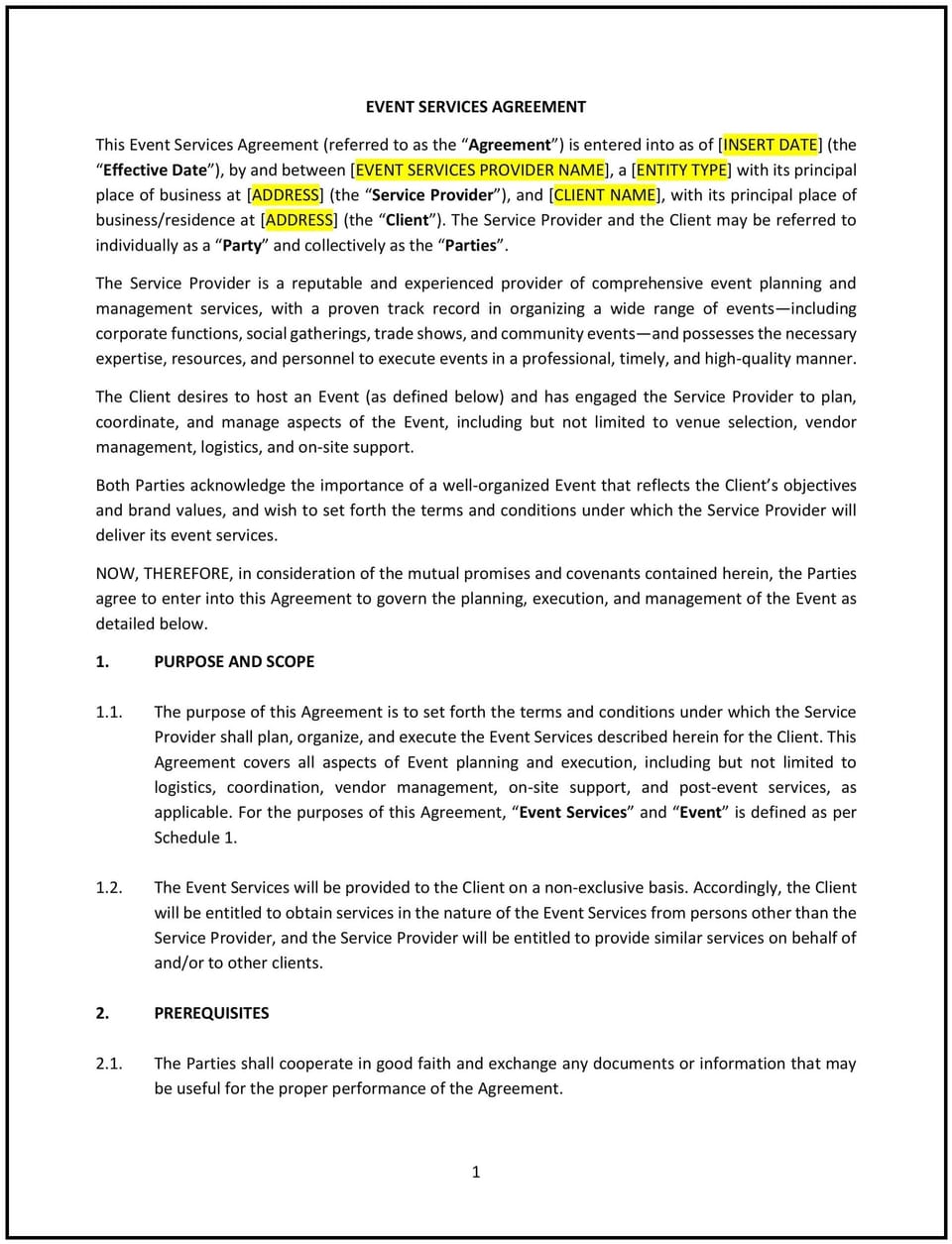 Event Services Agreement (Ohio): Free template