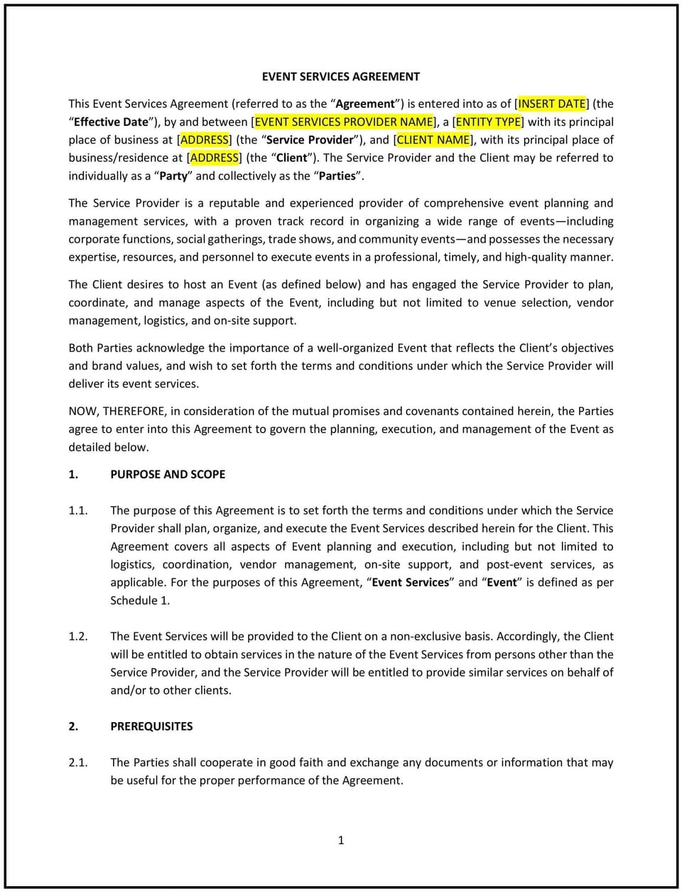 Event Services Agreement (Oregon): Free template