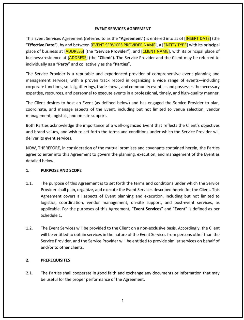 Event Services Agreement (South Dakota): Free template