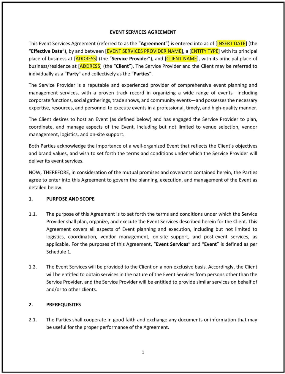 Event Services Agreement (Wisconsin): Free template
