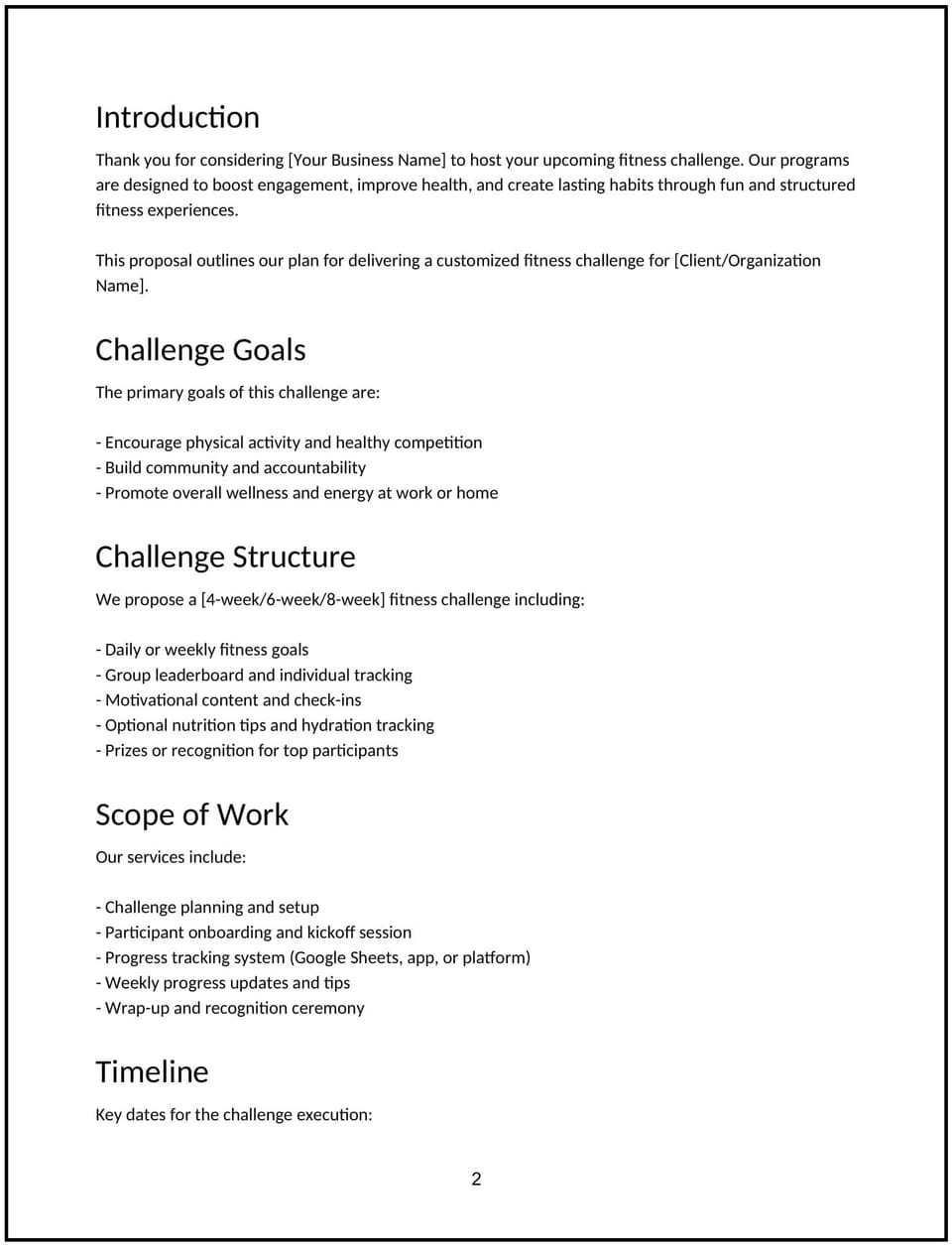 Fitness challenge proposal: Free template