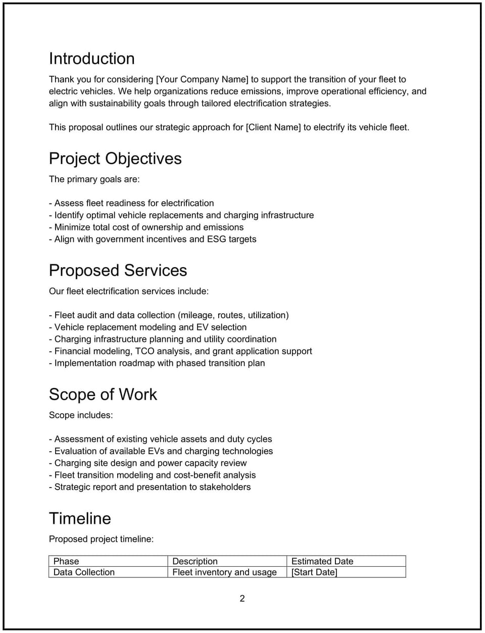 Fleet electrification strategy proposal: Free template