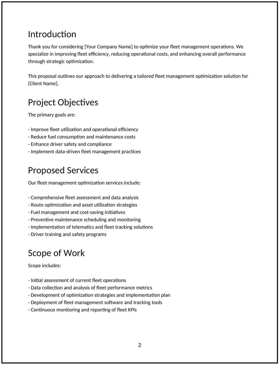 Fleet management optimization proposal: Free template