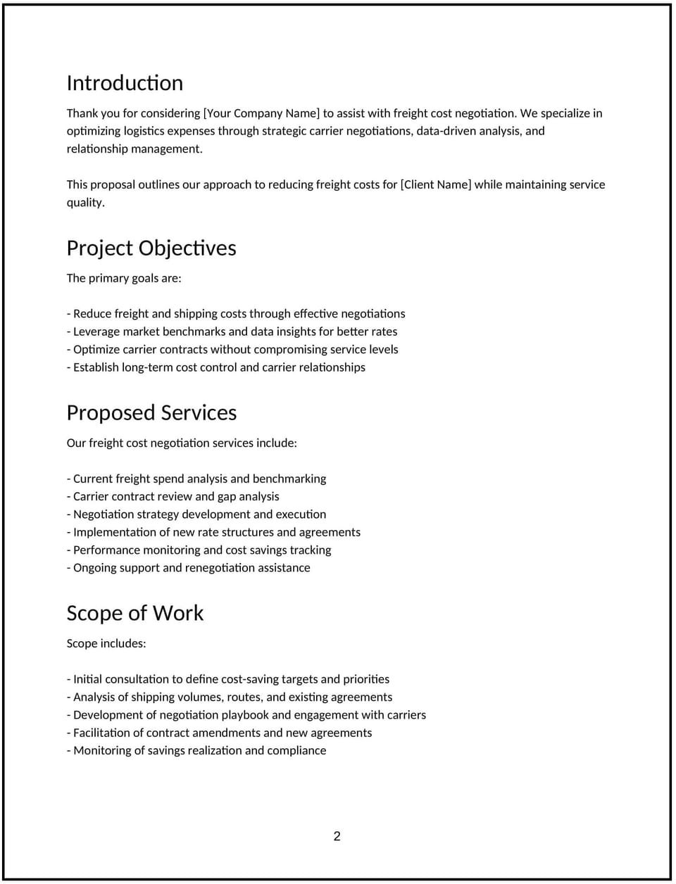 Freight cost negotiation proposal: Free template