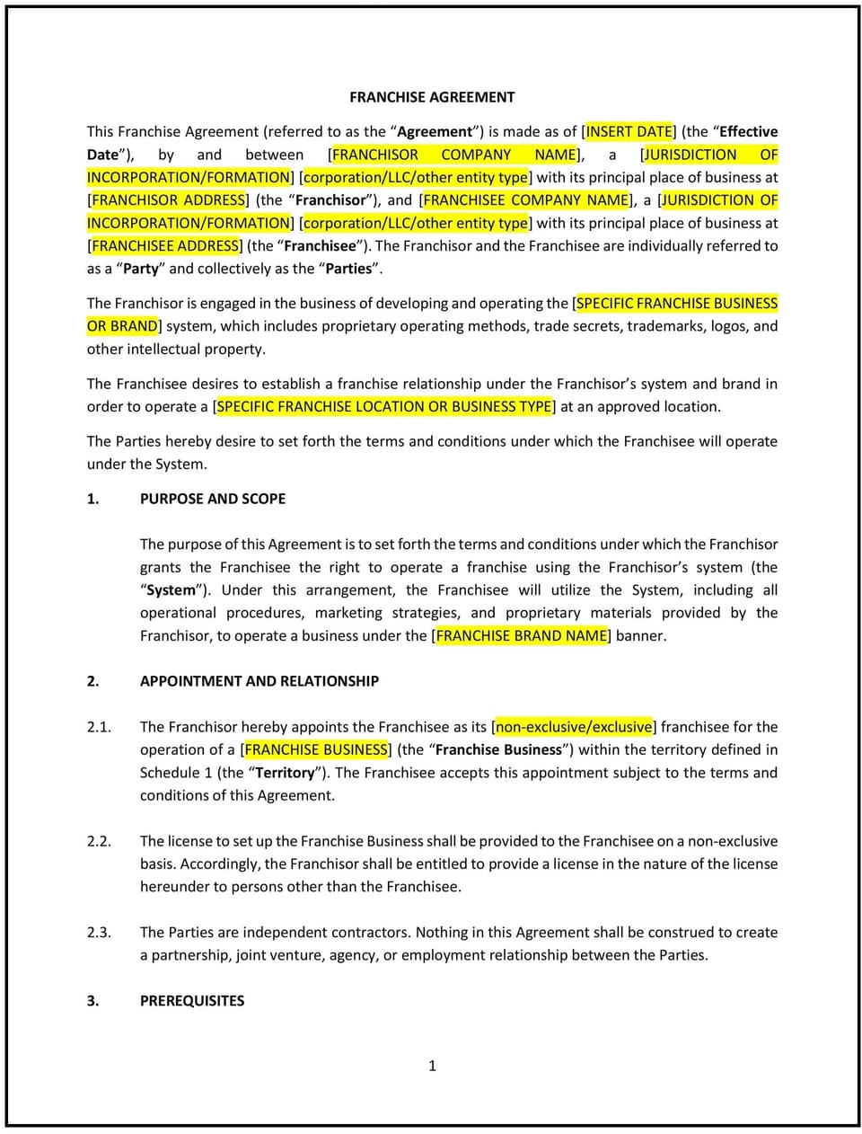 Franchise Agreement (Texas): Free template