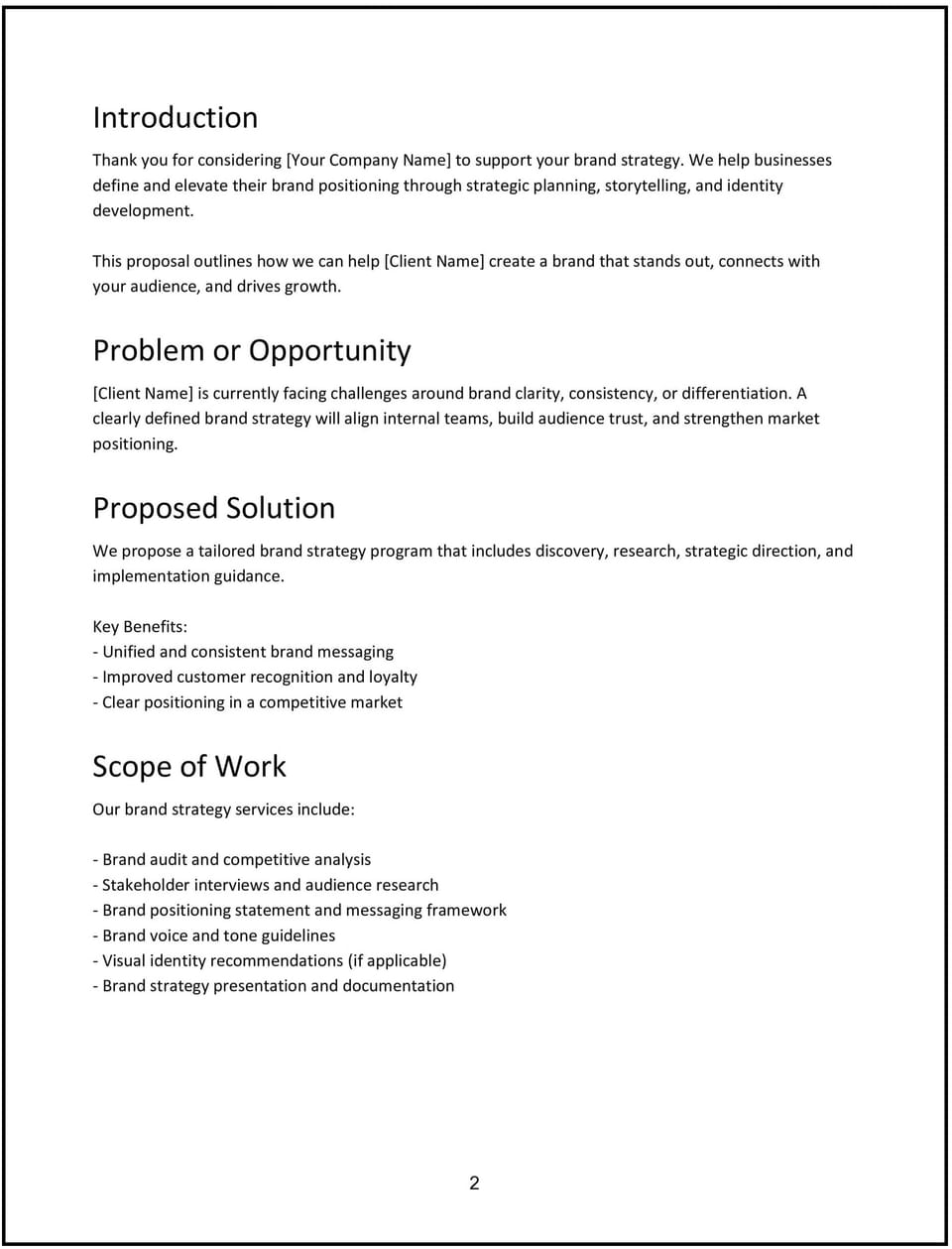 Brand strategy proposal: Free template