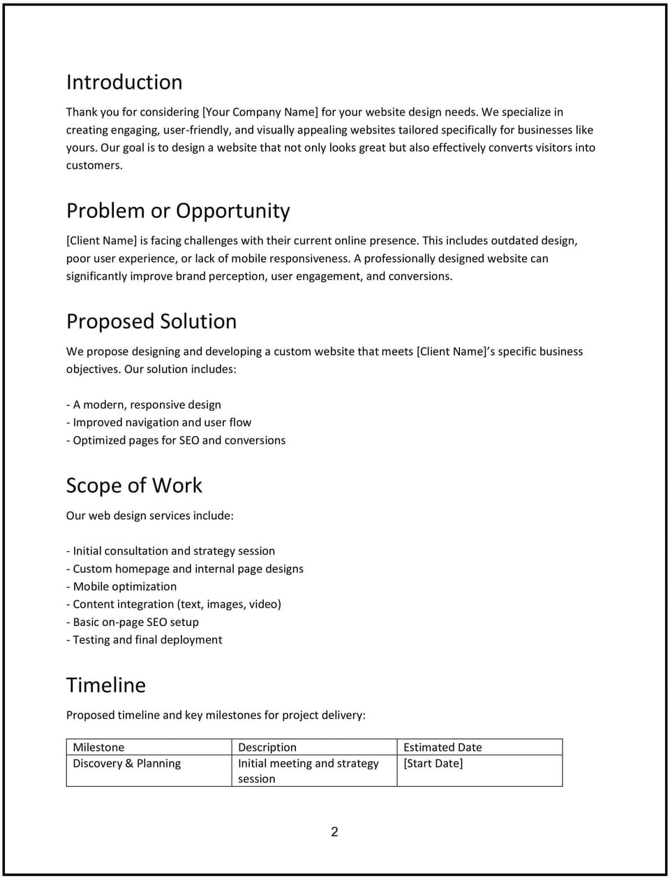 Web design proposal: Free template