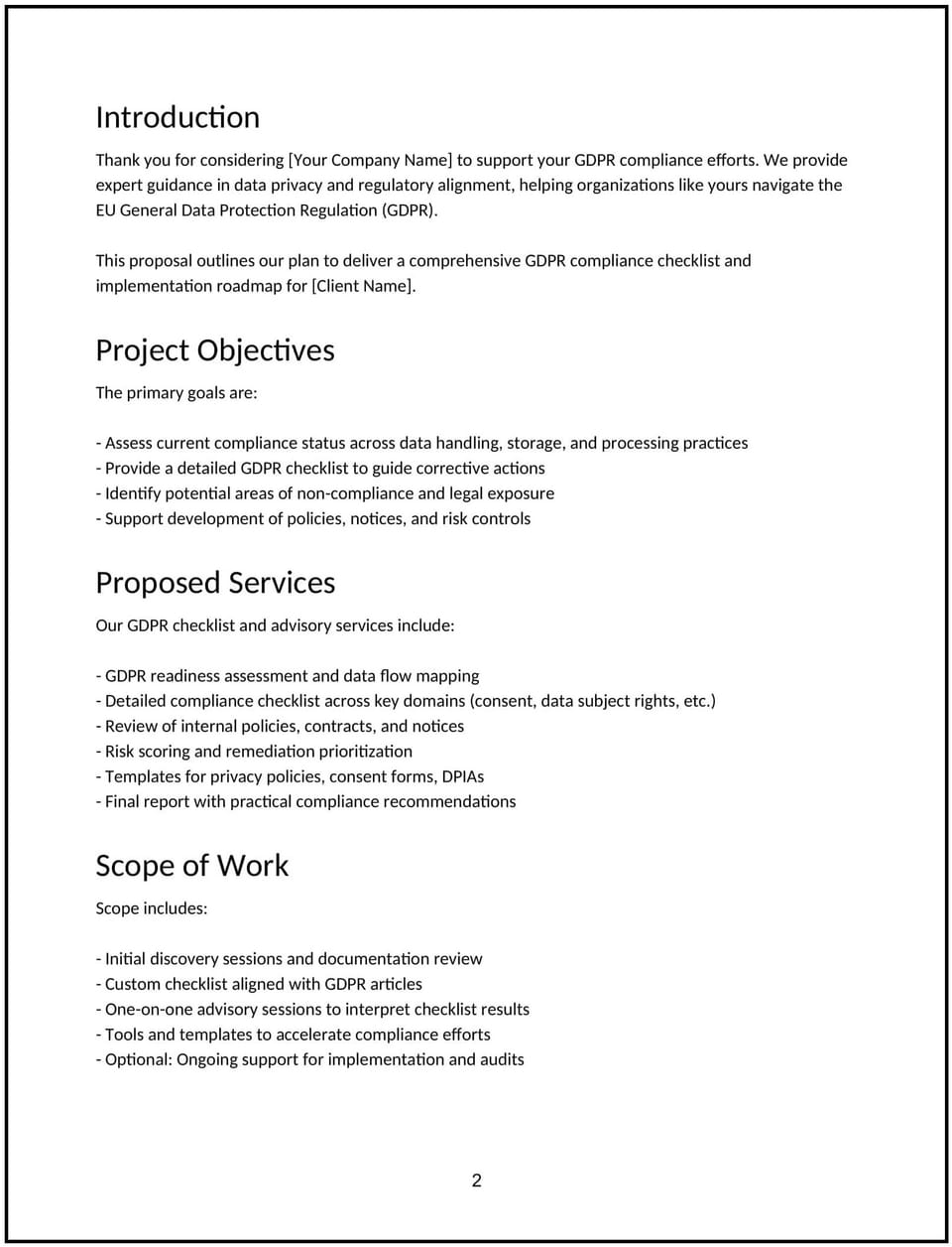 GDPR compliance checklist proposal: Free template