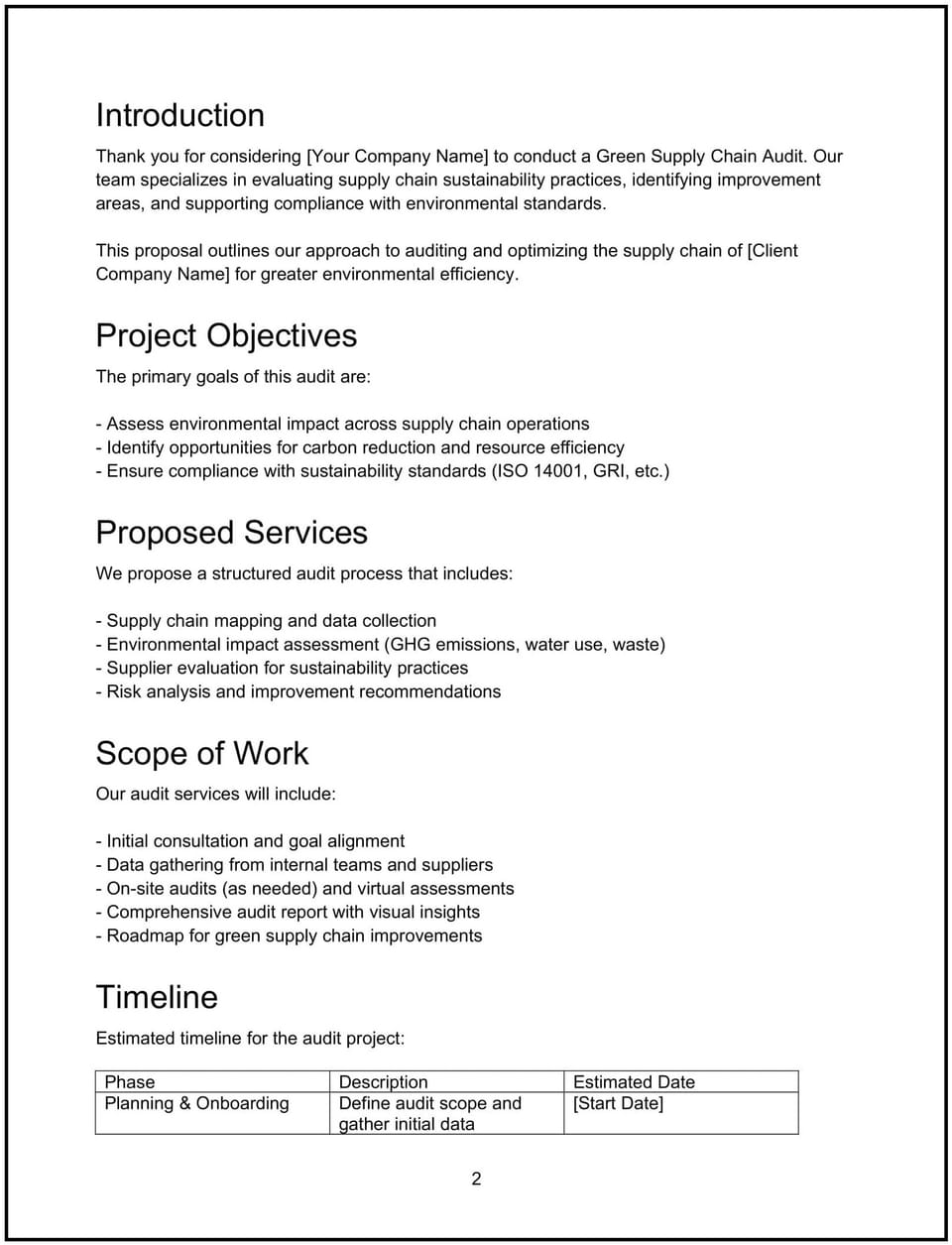 Green supply chain audit proposal: Free templates