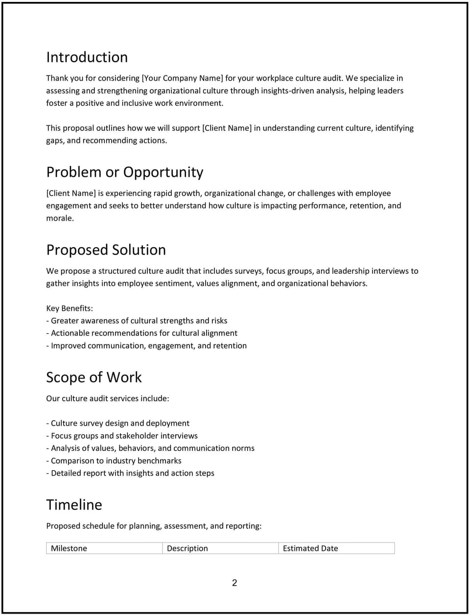 Culture audit proposal: Free template