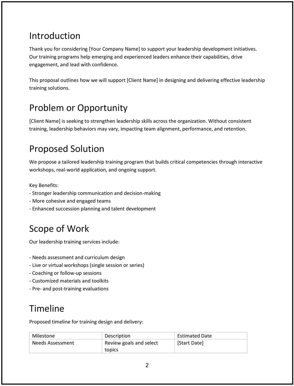 Leadership training proposal: Free template
