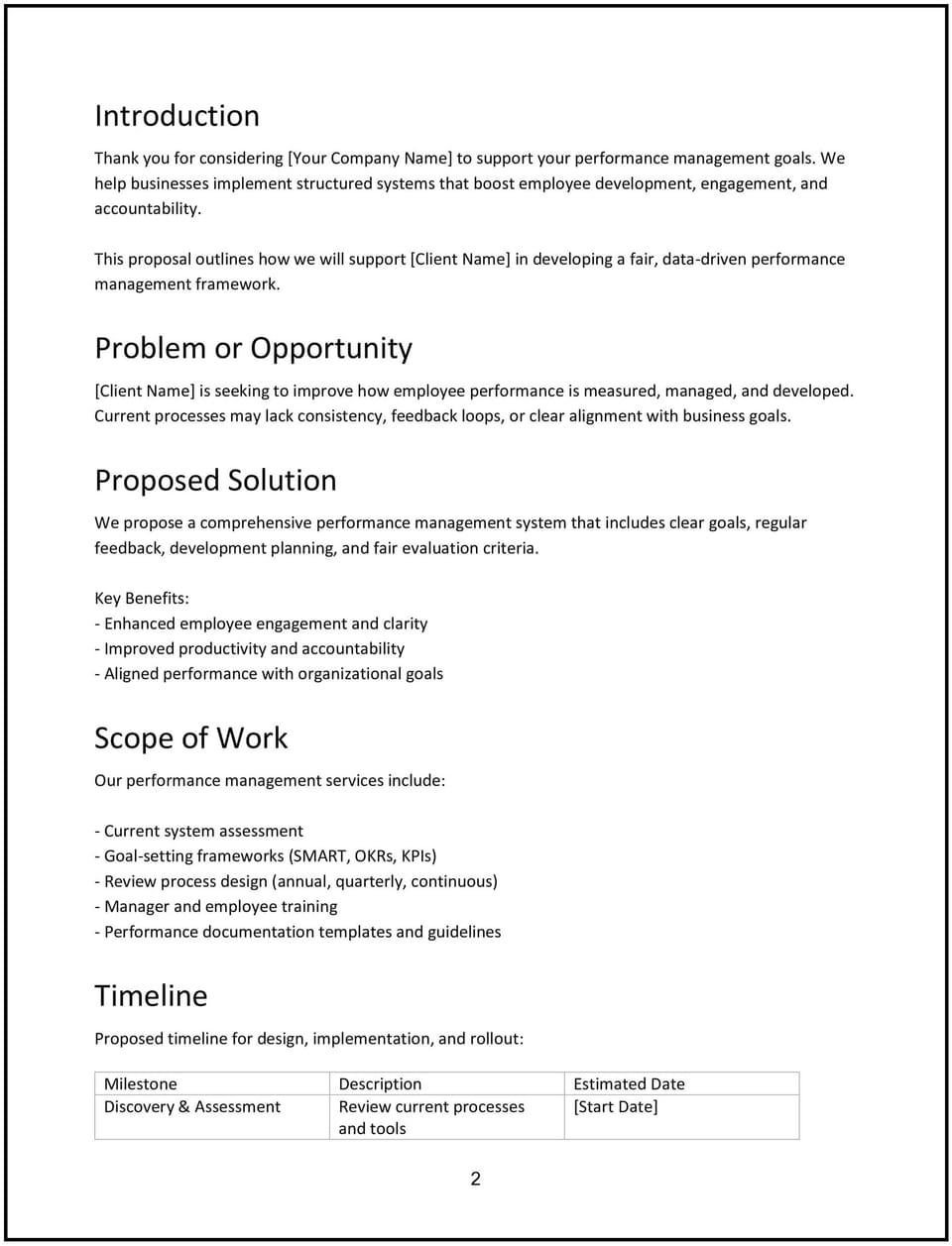 Performance management proposal: Free template