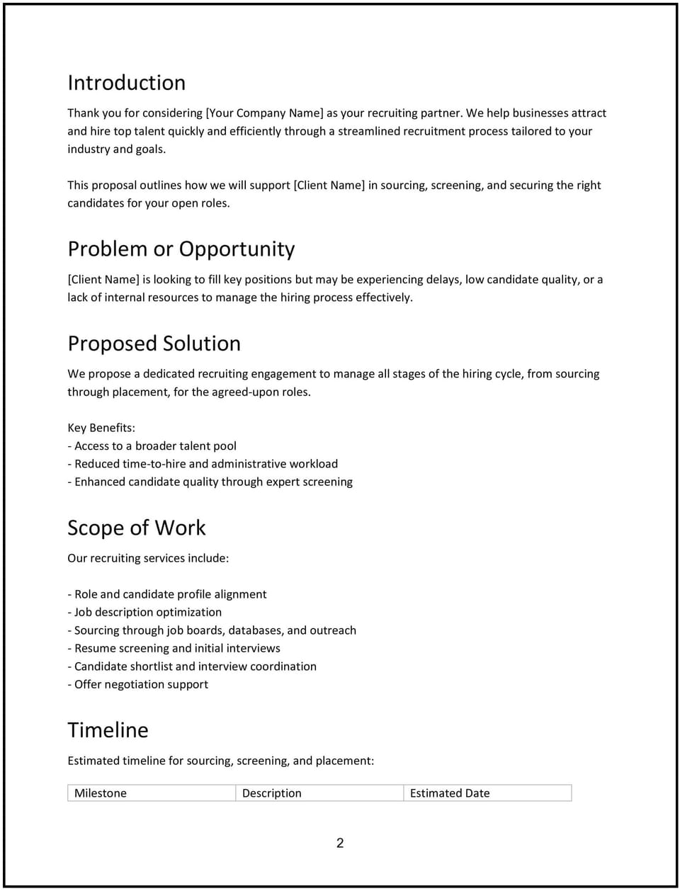 Recruiting proposal: Free template